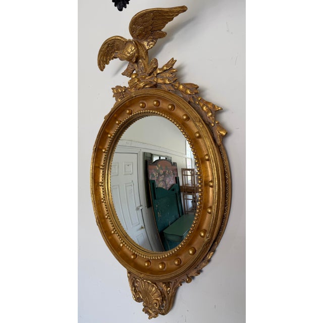 Glass Federal Style Convex Eagle Girandole Mirror With Shell Cartouche, 48" For Sale - Image 7 of 12