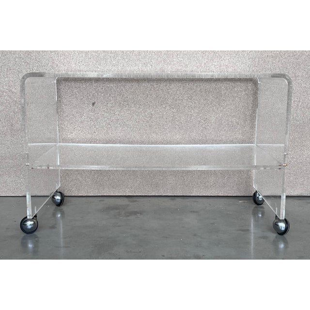 Mid-Century Modern Side or Center Table with Two Tiewr and Wheels, France, 1970s For Sale - Image 17 of 18