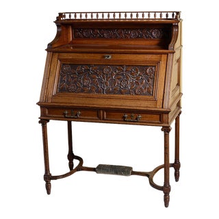 Antique Arts and Crafts Oak Slant Front Desk For Sale