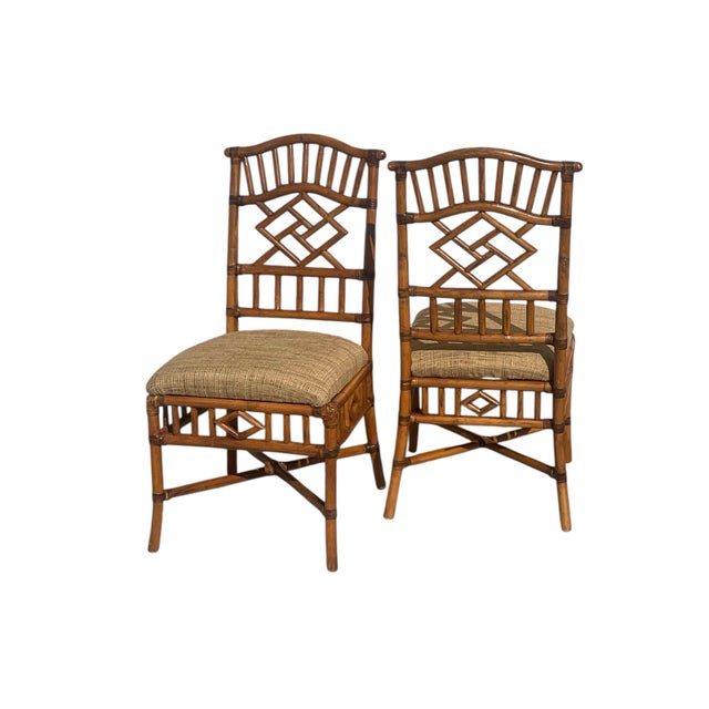 Campaign Pair of Vintage Tommy Bahama Natural Bamboo Chairs For Sale - Image 3 of 8