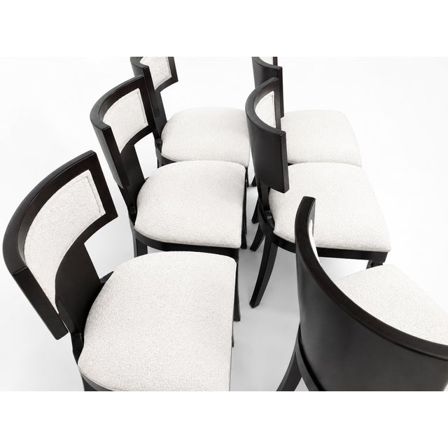 2010s Modern Klismos Style Dining Chairs White Boucle/Ebony Finish For Sale - Image 5 of 5