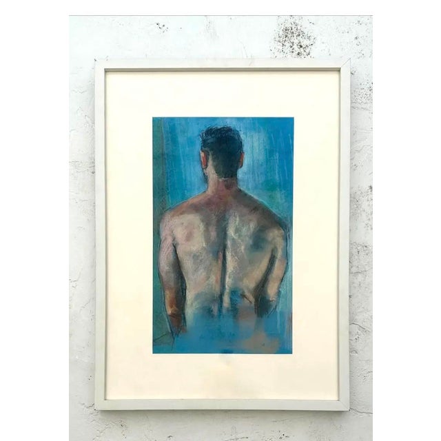 Late 20th Century Vintage Boho Portrait of a Man Oil Pastel on Canvas For Sale - Image 5 of 12