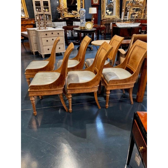 Early 20th Century Set of Six French Empire Carved and Bleached Mahogany Dining Chairs For Sale - Image 5 of 8