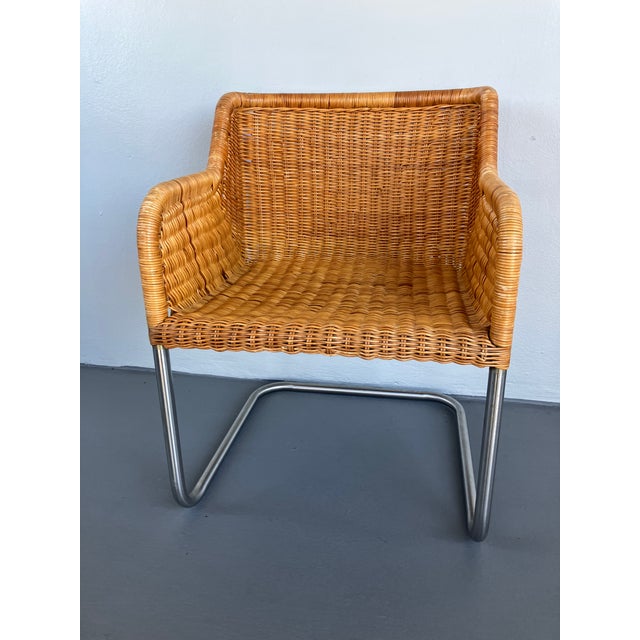 Harvey Probber Vintage Harvey Probber-Attributed D43 Wicker Armchair, Step Arm Variation, Circa 1970s For Sale - Image 4 of 11