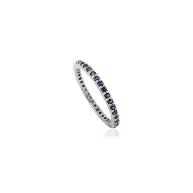Not Yet Made - Made To Order 14k White Gold Round Blue Sapphire Eternity Band Ring Size 7 Dainty Fine Jewelry For Sale - Image 5 of 12