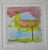 This watercolor painting is a sophisticated wash of translucent colors of deep rose pink, sky blue, apple green, and pale...