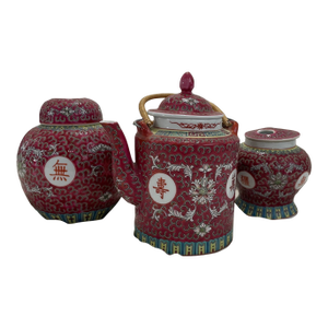 Vintage Red Famille Rose Chinese Tea Set