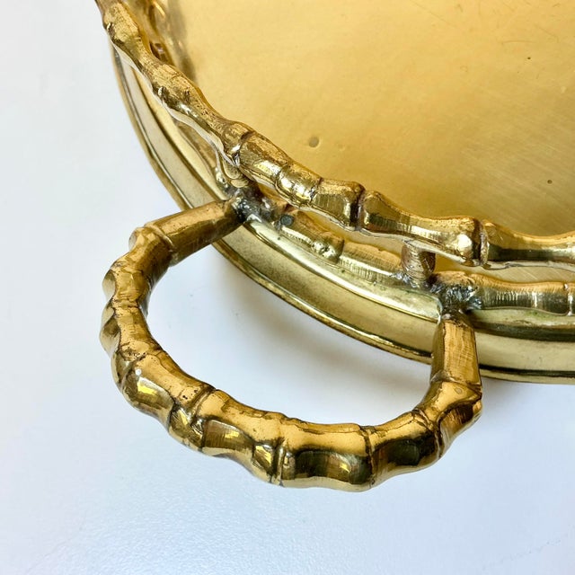 Mid-Century Hollywood Regency Boho Chic Coastal Faux Bamboo Brass Tray, Mottahedeh Attributed For Sale - Image 11 of 16