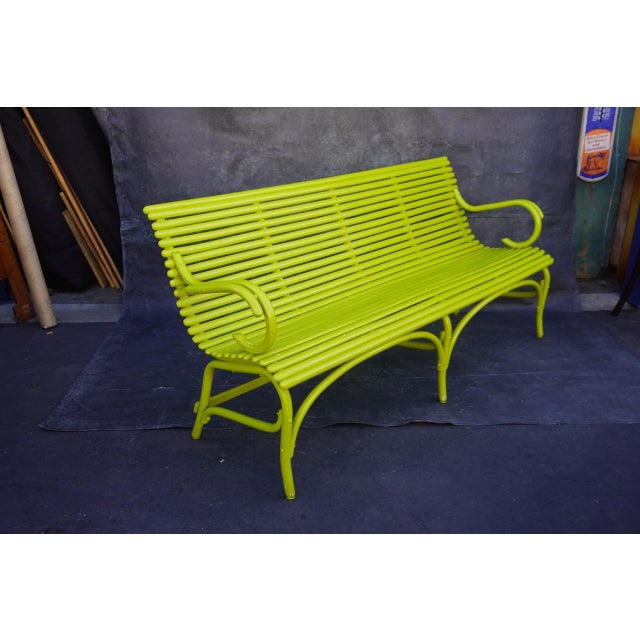 Thonet Early 20th Century Florescent Green Thonet-Style Bentwood Bench For Sale - Image 4 of 10