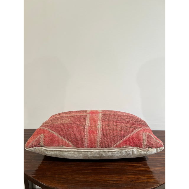 Textile Lumbar Pillow Made from Vintage Turkish Red Kilim Rug With Velvet Back For Sale - Image 7 of 8