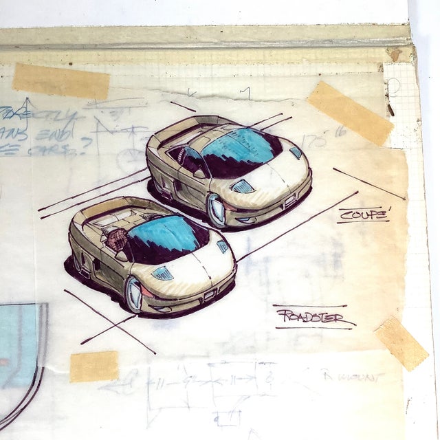 1980s R Bevis Original Automotive Concept Car Rendering Coupe Roadster Prototype Art For Sale - Image 4 of 13
