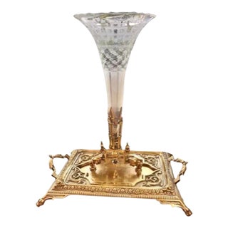Late 19th Century Gilt Brass Etched Crystal Centerpiece For Sale