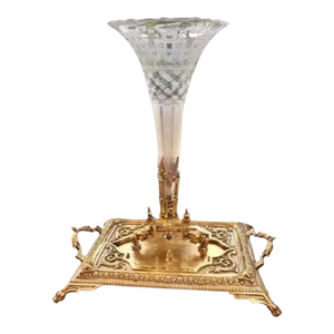 Late 19th Century Gilt Brass Etched Crystal Centerpiece