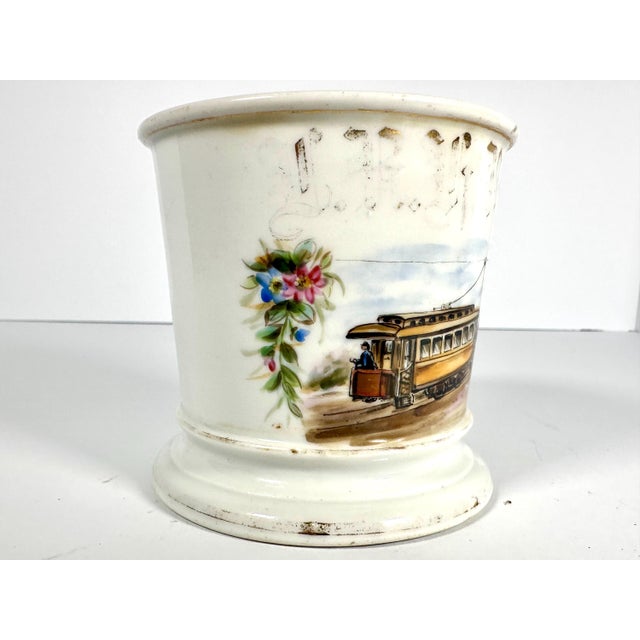 American Antique Porcelain Occupational Mug: Trolley Conductor, Floral Design For Sale - Image 3 of 10