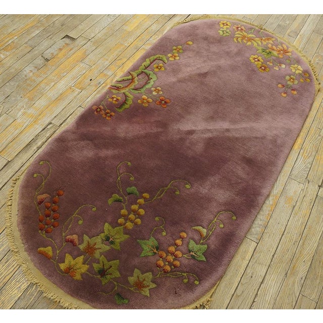1920s Beautiful Rose Ground Color With Small Saffron Daisies in a Floral Design Antique Oval Art Deco Rug For Sale - Image 5 of 7