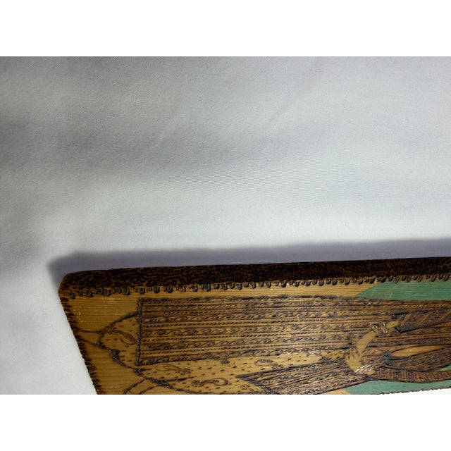 Mid-Century Turkish Pyrography Panel of an Ottoman Lady, İstanbul Olgunlaşma Enstitüsü For Sale - Image 12 of 16