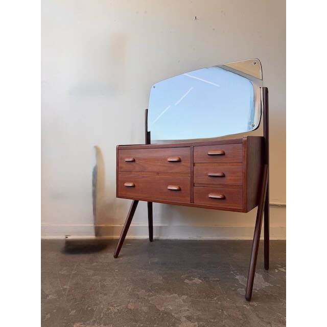 1960's Danish Modern Teak Compact Vanity & Mirror For Sale - Image 4 of 11