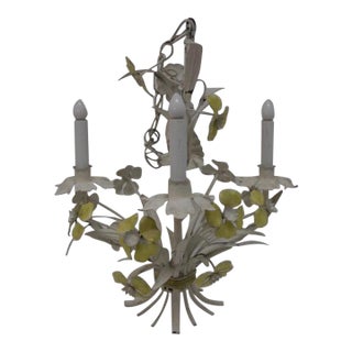 Vintage Italian Tole Floral Chandelier For Sale