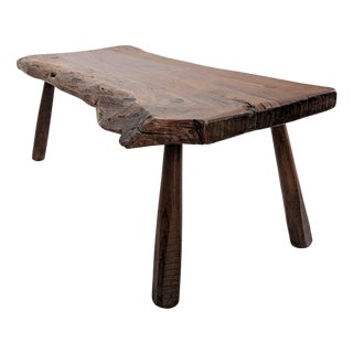 Mid-Century French Primitive Oak Live Edge Coffee Table, 1950s For Sale