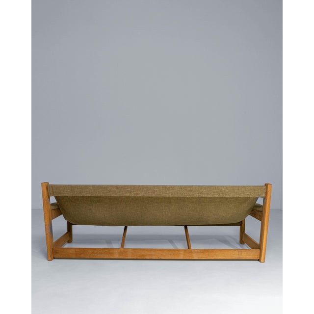 1960s Danish Mid-Century Oak Frame Sling Sofa With Upholstered Cushions For Sale - Image 10 of 18