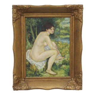 French School, Naive Folk Art Painting with Nude Figure, 1920s, Oil on Canvas For Sale