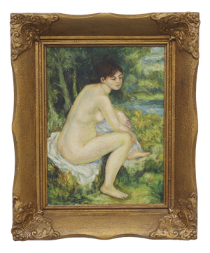 French School, Naive Folk Art Painting with Nude Figure, 1920s, Oil on Canvas