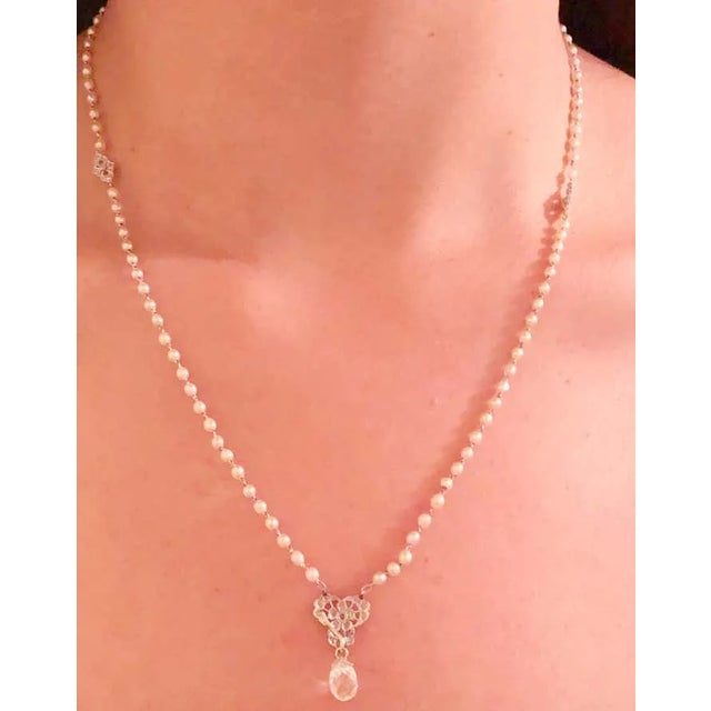 Rare and Importnant Antique Tiffany & Co. White Gold Beaded Pearl Necklace with Diamonds and a Large Briolette Cut...