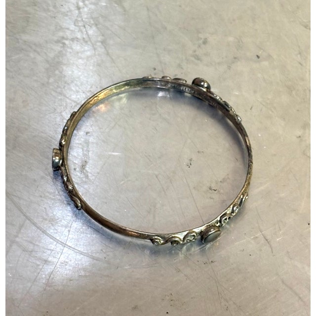 Mexican Sterling Silver & Black Onyx Bangle Bracelet For Sale - Image 3 of 7