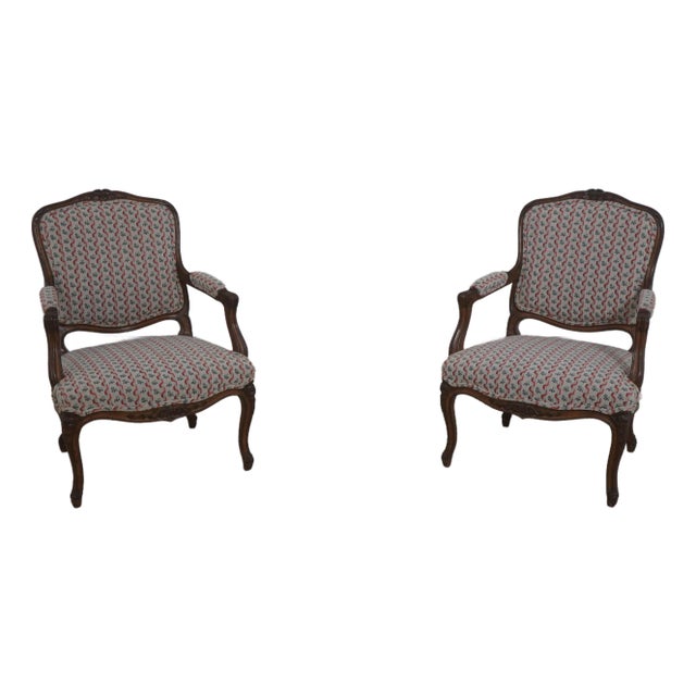 Pair Don Rousseau French Louis XV Open Armchairs For Sale
