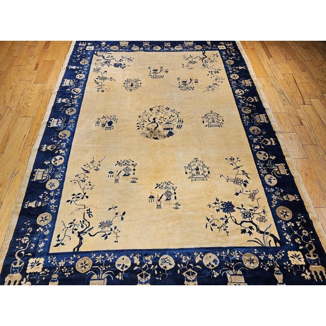 Antique Chinese Peking Rug, Hand-Knotted Wool Pile, Tan Field, 10' x 13' For Sale - Image 16 of 17
