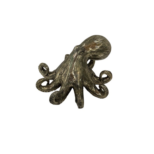 Figurative Cast Bronze Octopus Sculpture — Fluid Marine Form With Textural Patina For Sale - Image 3 of 6