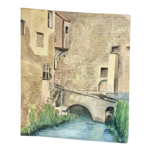 Mid 20th Century French Watercolor Painting For Sale
