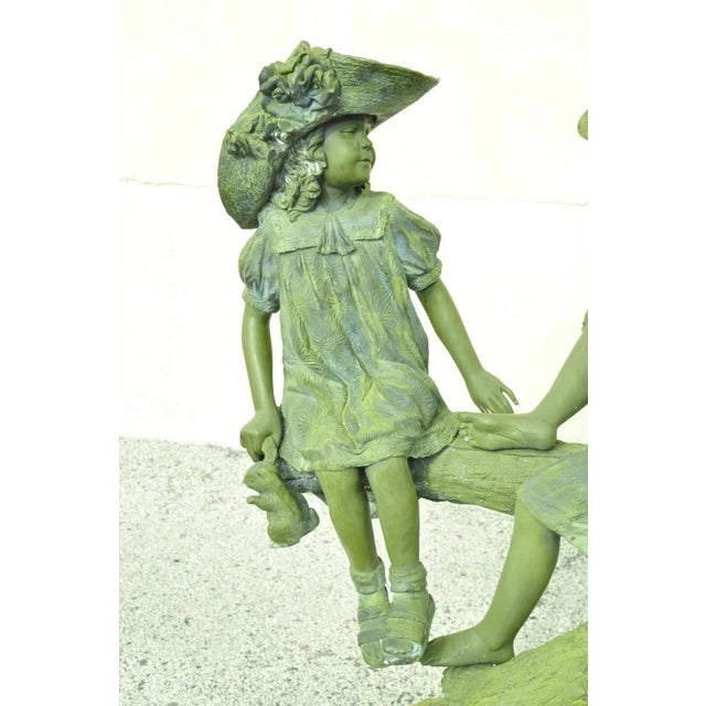Late 20th Century Jim Davidson Large Bronze Verdigris Mailbox Garden Statue Boy and Girl on Tree For Sale In Philadelphia - Image 6 of 12