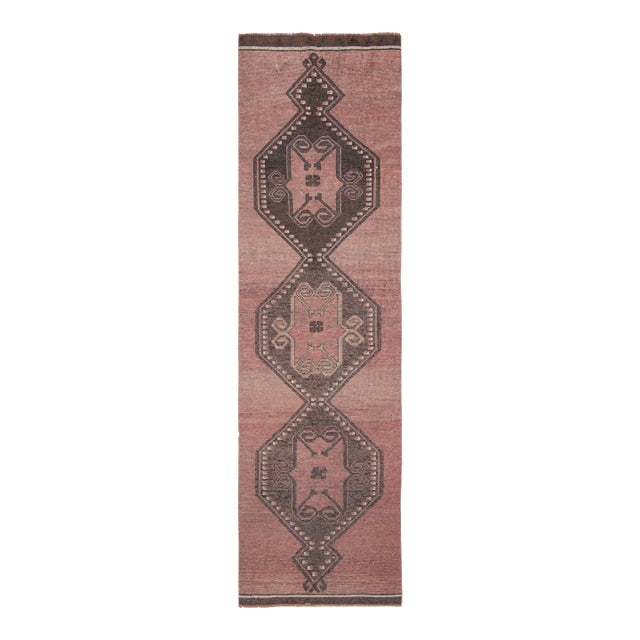 1970s Turkish Oushak Handmade Wool Cotton Pink Runner Rug For Sale
