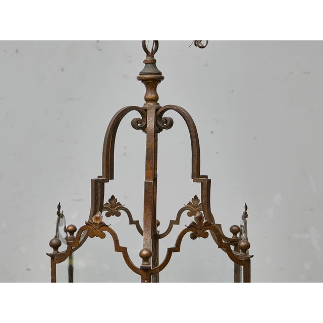 Early 20th Century Tall French Wrought Iron Lantern With Glass Panels and Scroll Detailing - 1900s For Sale - Image 5 of 18
