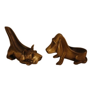 1930s Ronson Solid Brass Dog Pipe Rests - Scottie & Hound - Pair For Sale