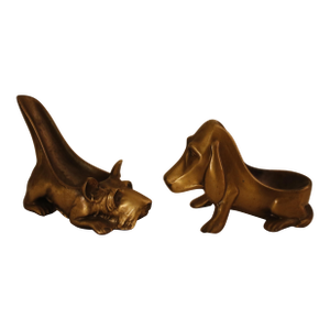 1930s Ronson Solid Brass Dog Pipe Rests - Scottie & Hound - Pair