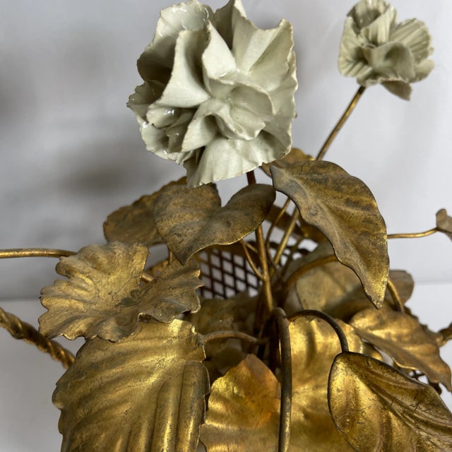 Hollywood Regency Vintage Cast Iron Floral Basket For Sale - Image 3 of 12