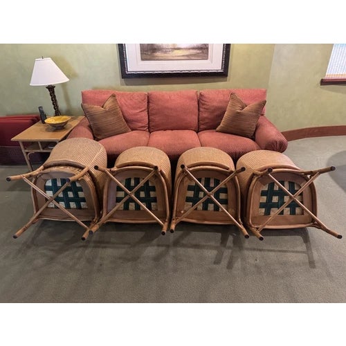 1960s Set of Four McGuire Bamboo & Cane Upholstered Game Chairs For Sale - Image 11 of 12
