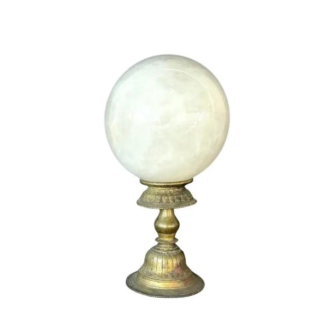 White Large Opaque Rock Crystal Quartz Sphere Ball on Stand For Sale - Image 8 of 12