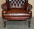 Animal Skin Chesterfield Wingback Chairs and Ottomans in Brown Leather, Set of 4 For Sale - Image 7 of 18