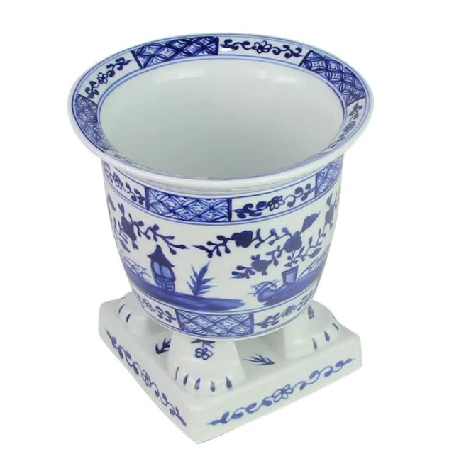 Chinese Footed Porcelain Planter in Dark Blue For Sale - Image 3 of 4