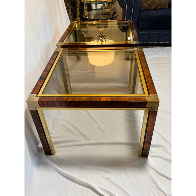Coffee 1970s Italian Brass & Faux Tortoiseshell Coffee Table With Pair of End Tables — Romeo Rega Style For Sale - Image 8 of 11