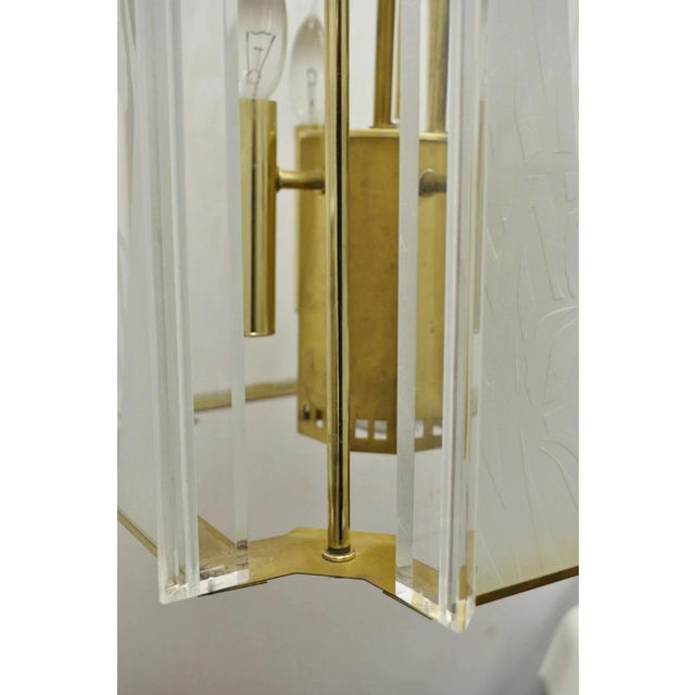Vintage Fredrick Ramond Mid Century Modern Brass Lucite Glass Pendant Chandelier For Sale - Image 11 of 13