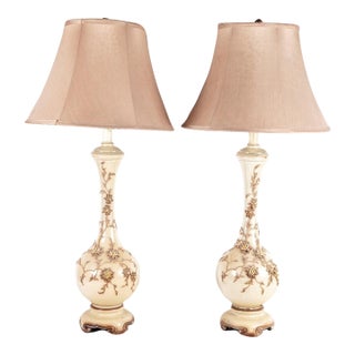 Vintage Hollywood Regency Applied Floral Table Lamps - A Pair For Sale