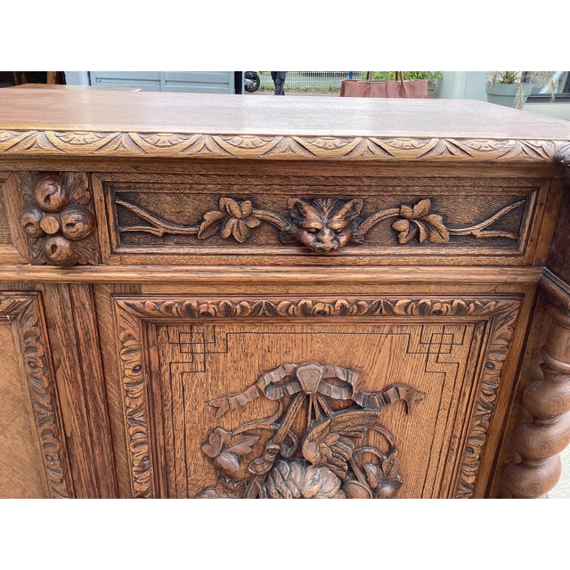 19th C. French Hunting Theme Oak Credenza For Sale - Image 14 of 16