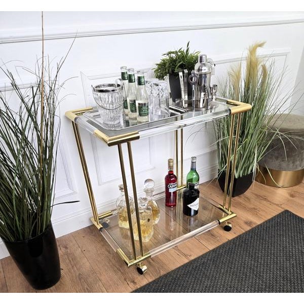 Vintage Italian Two-Tier Acrylic Glass and Glass Dry Bar Cart by Milo Baughman, 1970s For Sale - Image 3 of 9