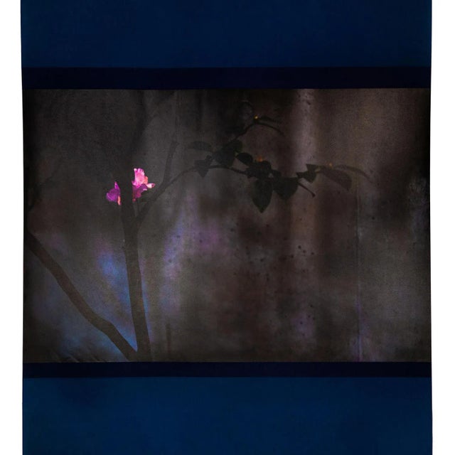UV print of digital photograph on Kakejikuya 100% kozo paper mulberry washi, mounted in fabric scroll Kojun is an self-...