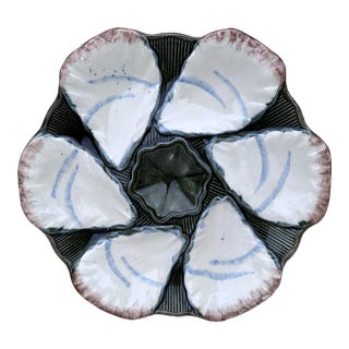 French Majolica Oyster Plate Longchamp, Circa 1900 For Sale