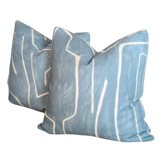 Lee Jofa Blue Graffito Pillows - Set of 2 For Sale